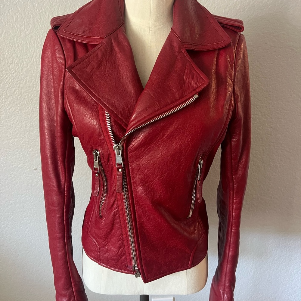 Red leather bomber jacket Balenciaga